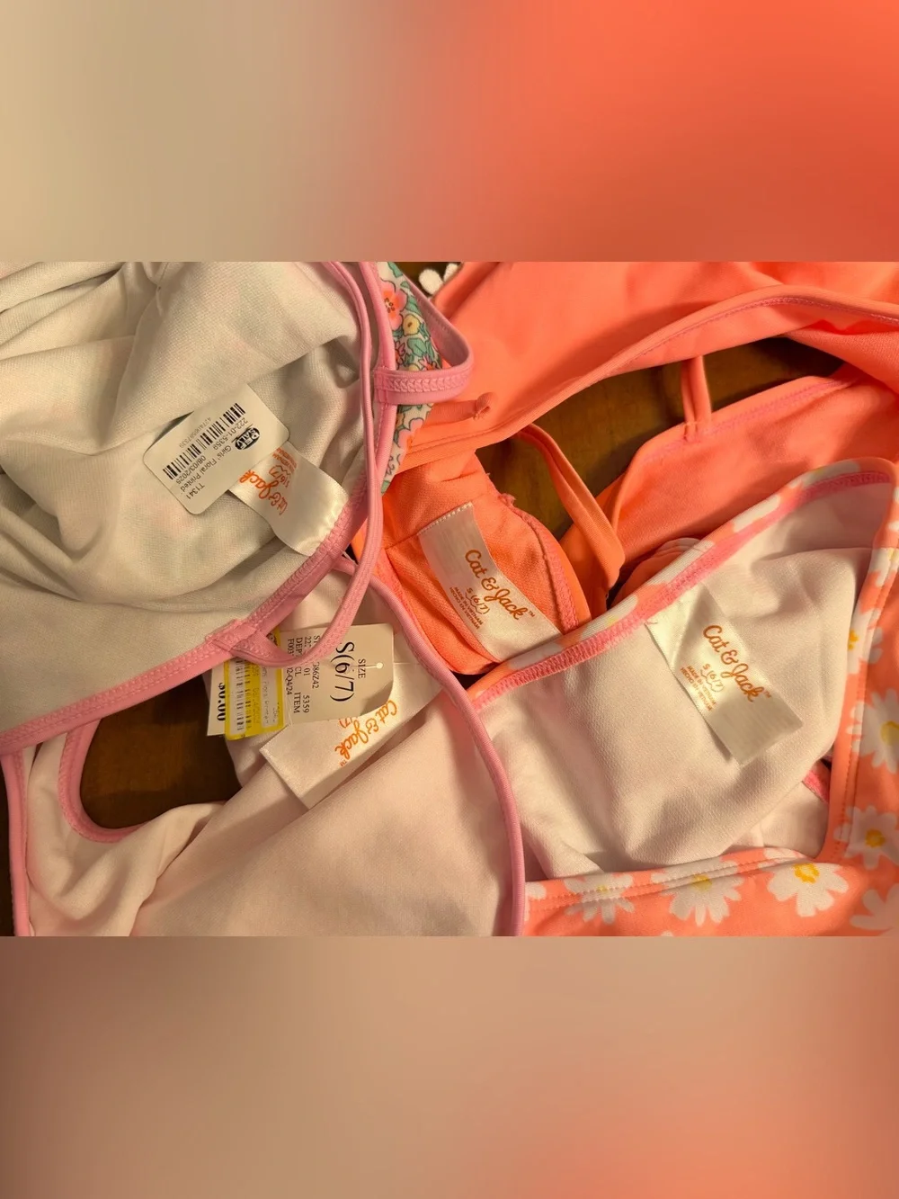 Cat & Jack Pink and Coral Girls Bikini Sets - Floral & Daisy Styles